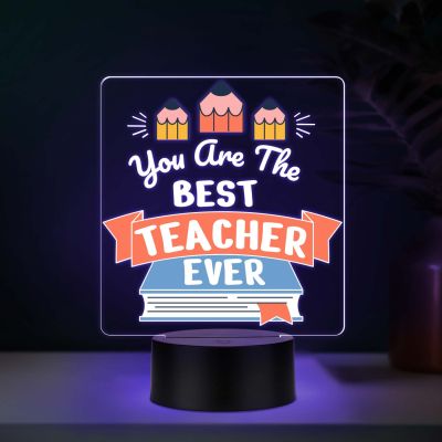 Best Teacher Ever UV Print Multicolor 3D LED Night Light – USB Powered Gift